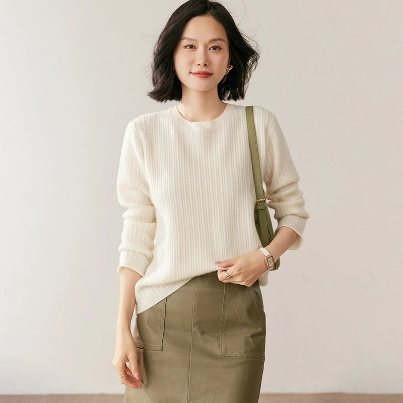 100% Cashmere Women's Pullover, 12 - Needle Single - Strand Twisted Pure Color Soft Cashmere Sweater