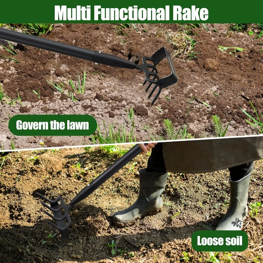 Herramienta de azada de jardín 2 en 1 con longitud ajustable de 37 a 48 pulgadas Diseño ergonómico Ideal para desmalezar y rastrear Durable A prueba de herrumbre