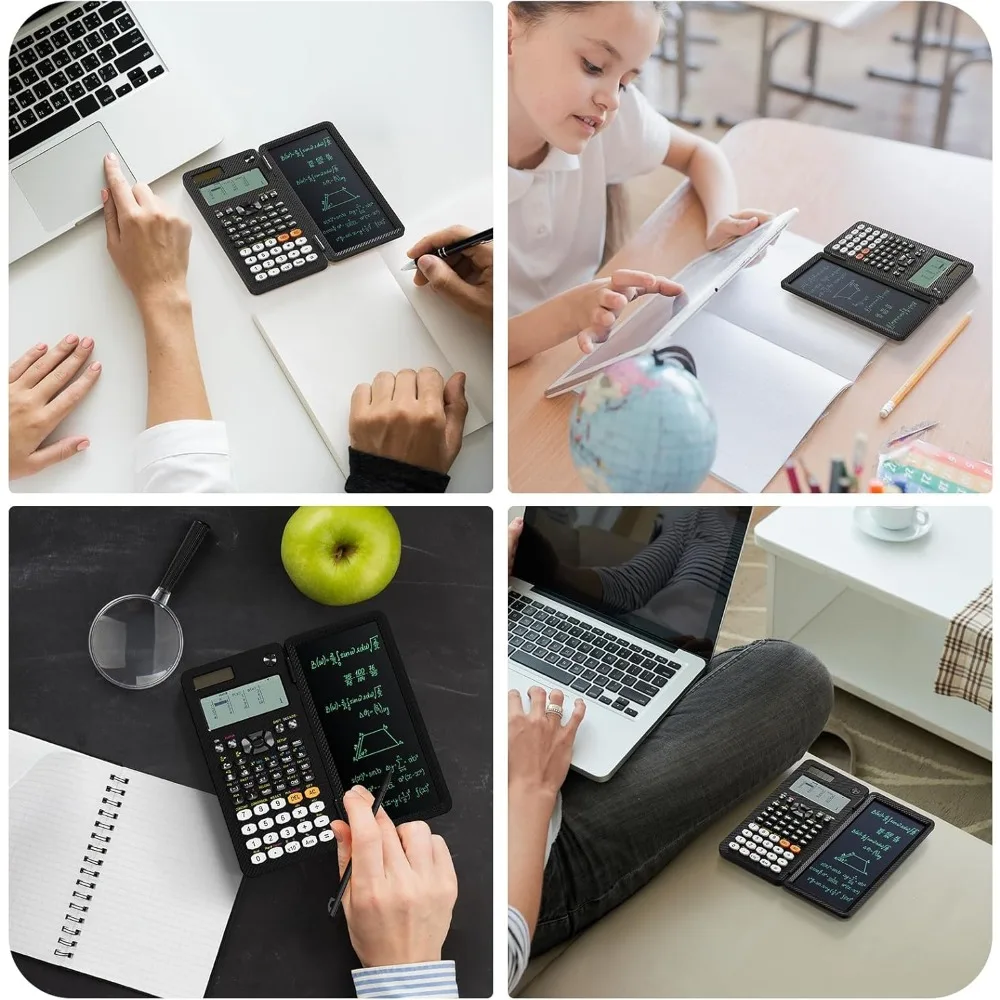 Calcolatrice scientifica con funzione 552 con tavoletta LCD, ricaricabile e energia solare, display a 6 linee per studenti