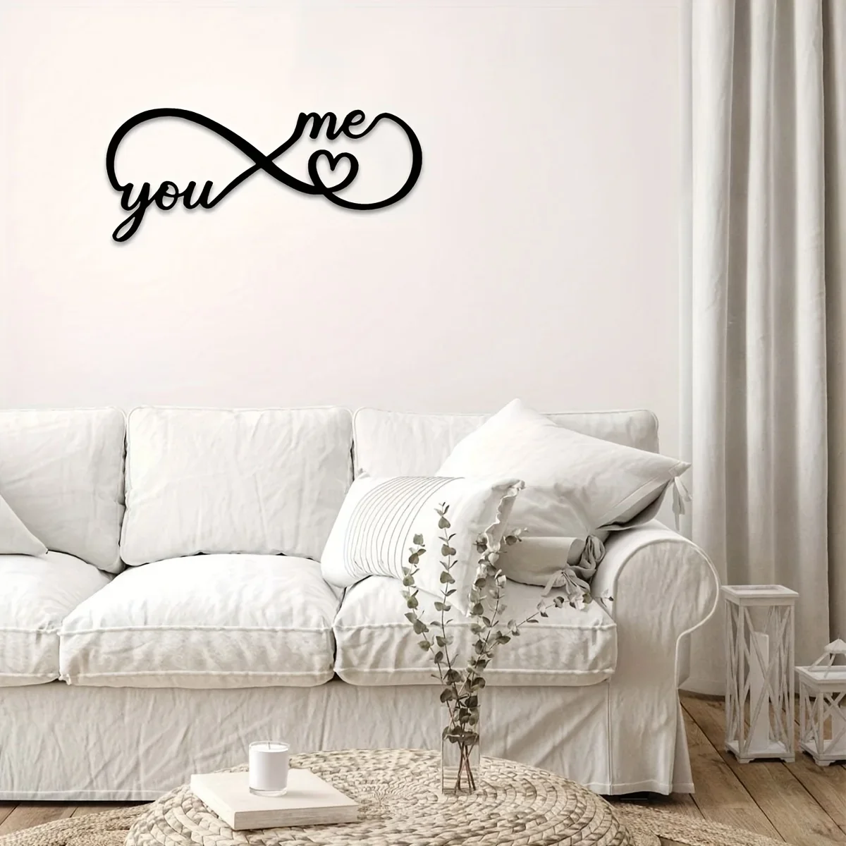 Geometric Infinity Heart Sign Metal Home Decor Garden Office Wall Decorative Black Word Sign for Love and Harmony Background