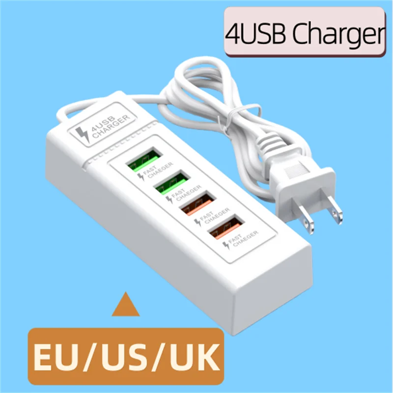 4 منفذ PD/USB مقبس شاحن سريع قطاع الطاقة محطة شاحن جدار مقبس شاحن سريع الاتحاد الأوروبي/الولايات المتحدة/المملكة المتحدة محول الطاقة آيفون Xiaomi