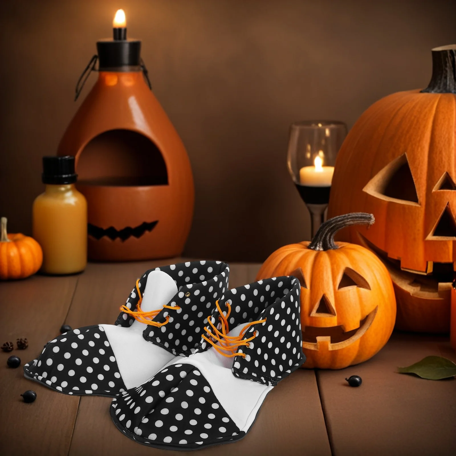 1 쌍 블랙 화이트 도트 광대 신발 할로윈 의상 액세서리 재미 있은 코스프레 파티 착용 남성 여성 카니발 유니섹스 신발