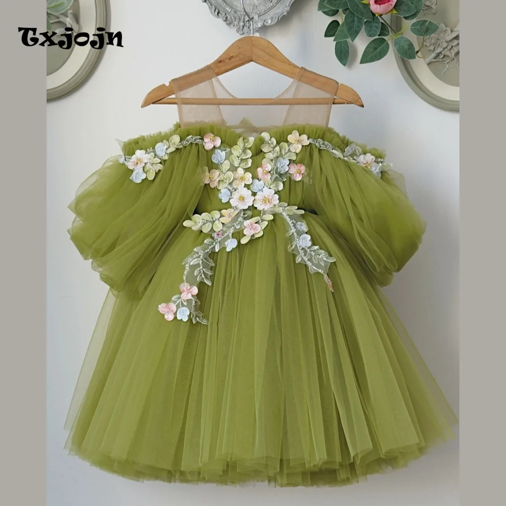 Baby Girl Flower Princess Dress Exquisite Puff Sleeve Mesh Toddler Teens Child Vestido Wedding Party Birthday Baby Clothes 1-14Y
