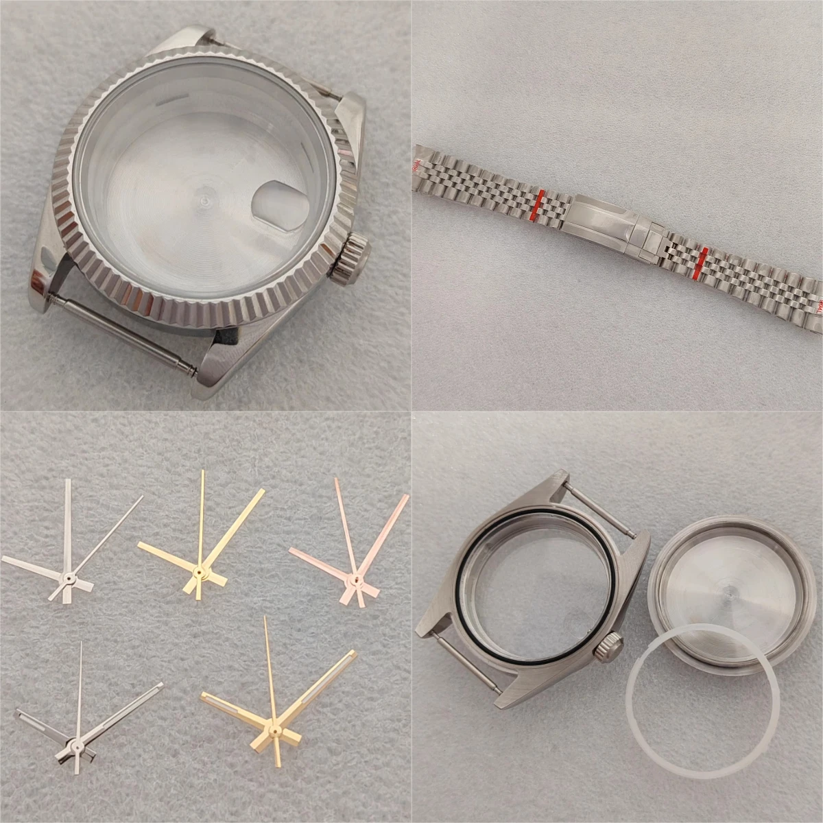 8285 8215 Uhrzeiger, 41 mm Gehäuse mit Armband, passend für 31 mm Zifferblatt, Blockdatum, Uhrenzubehör, Silber, Gold, Rosze, Zeiger, grün leuchtend