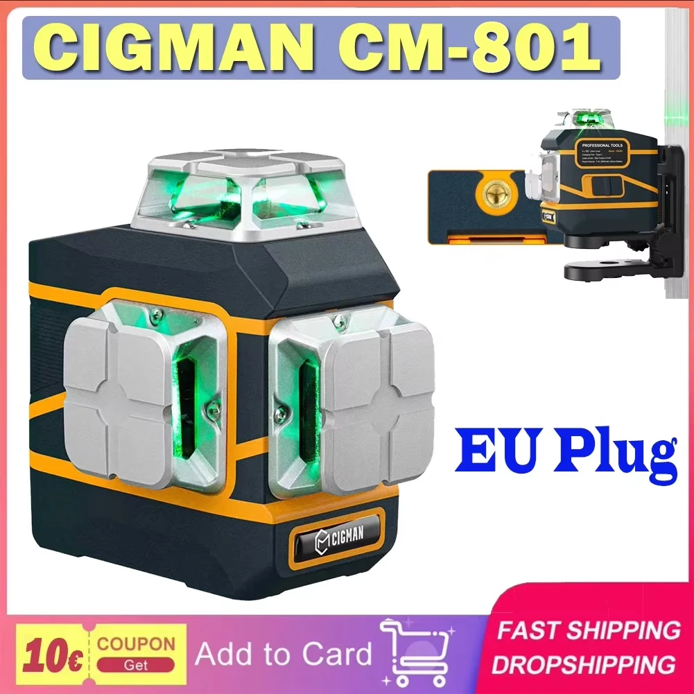 CIGMAN CM-801 3x360 °   Selbstnivellierender Laser Level 3D Green Cross Line IP54 mit Fernbedienung
