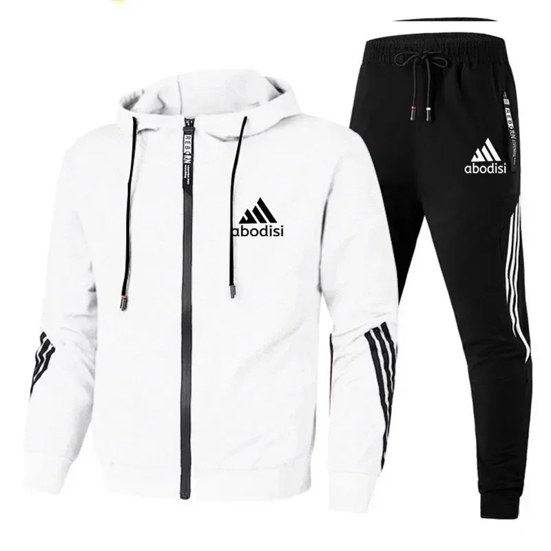 2024 Purchase new fashion sports men\'s zipper hoodie and casual sweatpants two-piece sweatshirt men\'s outdoor travel suit set