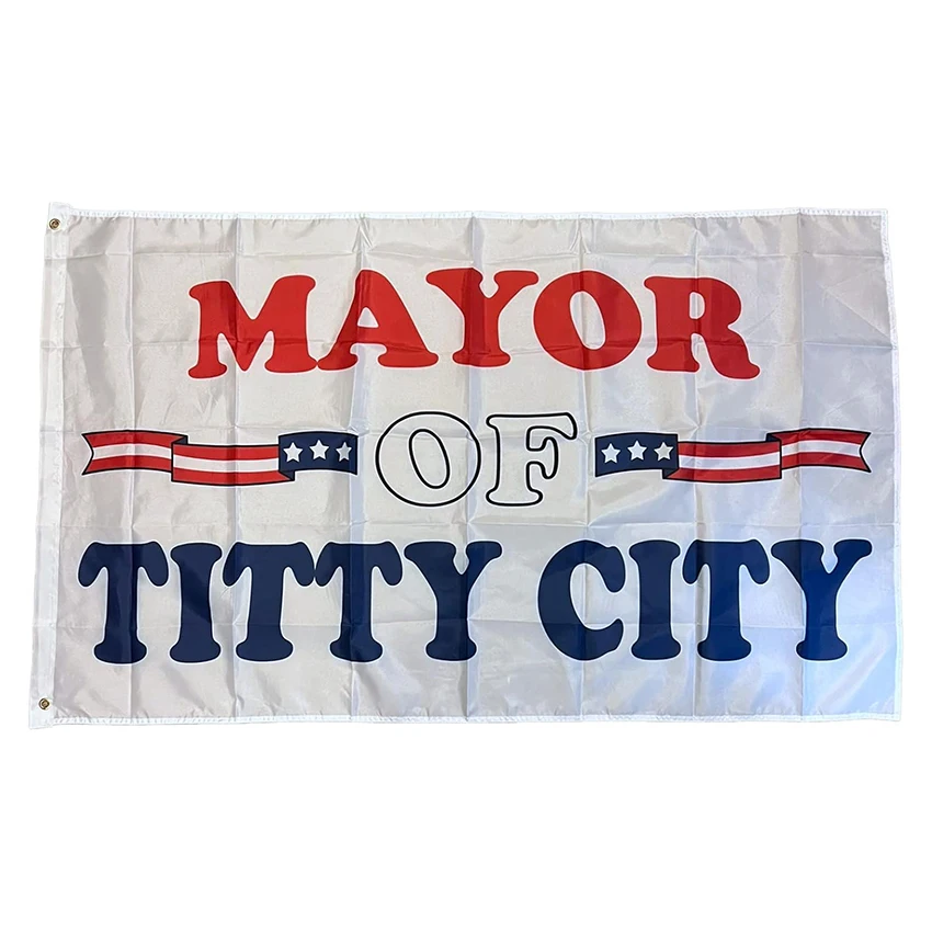 Mayor Of Titty City Flag Funny Poster 3X5 Hanging Banner For Man Cave Bedroom Frat College Room Dorm Decoration