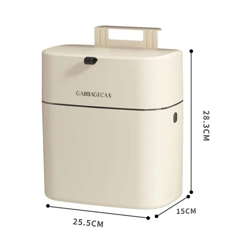 Kitchen Hanging Garbage Bin, Household Cream White Seamless Sticker Cabinet, Garbage Basket With Lid, Household Wall Hanging image 5