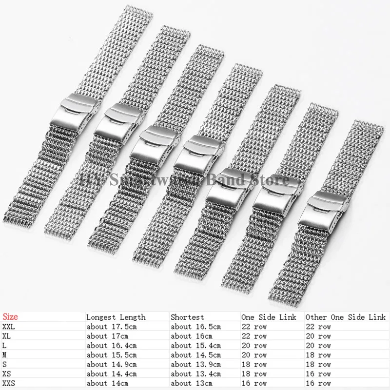 Shark Mesh Steel Watch Strap for Seiko 18mm 20mm 22mm 24mm Solid Steel Strap 4.0mm Thickness Adjustable Diving Luxury Bracelet