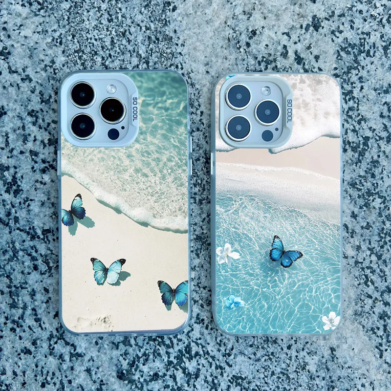 Blaue Schmetterling-Ozeanwellen-Handyhülle für iPhone 14 13 12 11 Pro Max 17 16 15 Pro Max 13 Mini 16 14 Plus Stoßfeste Laser-Cover – Detail 10
