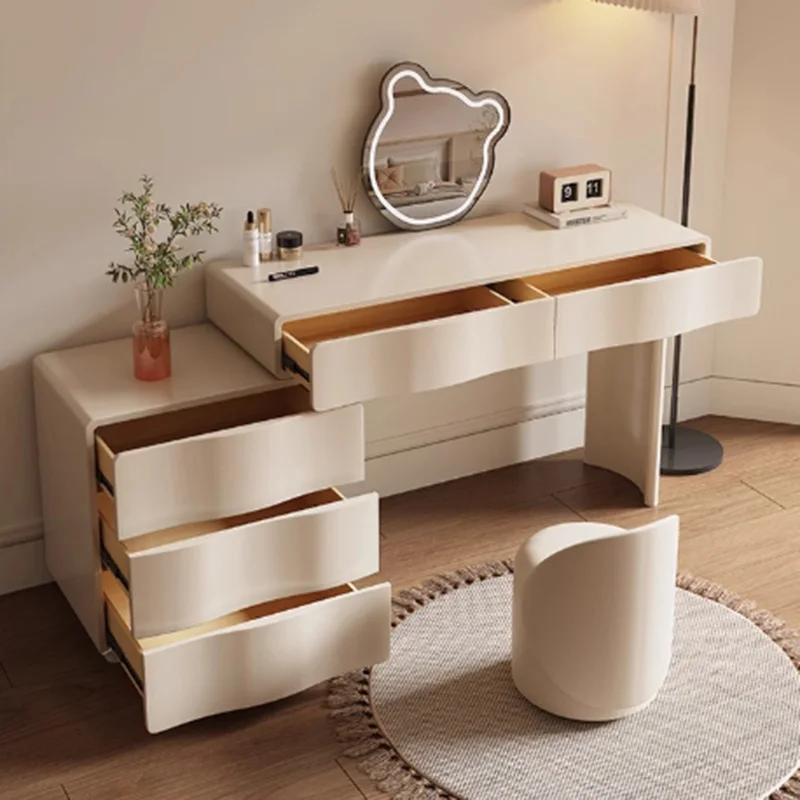 

Modern Drawers Bedroom Dressing Table Wood LED Lage Mirror Vanity Table Cosmetics Makeup Cabinet Vestidores Trendy Furniture