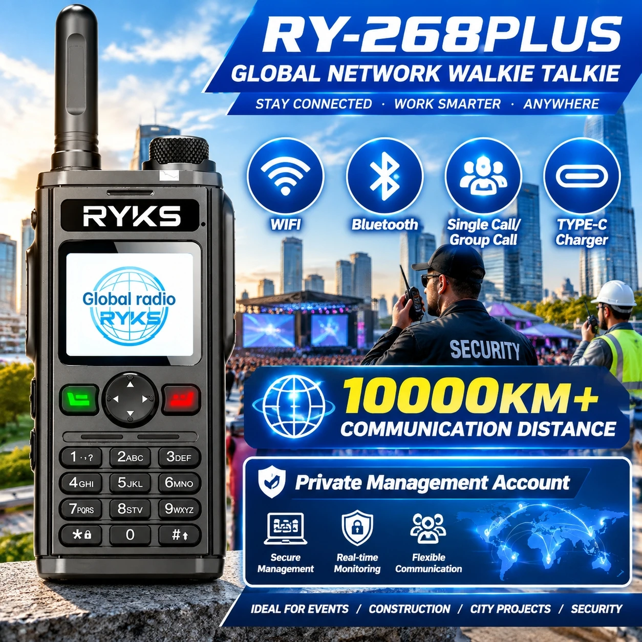 4G POC Radio Android Walkie Talkie WiFi Bluetooth PTT Two Way Radio Single Group Call Real-PTT GXIN-POC Type-C Charger