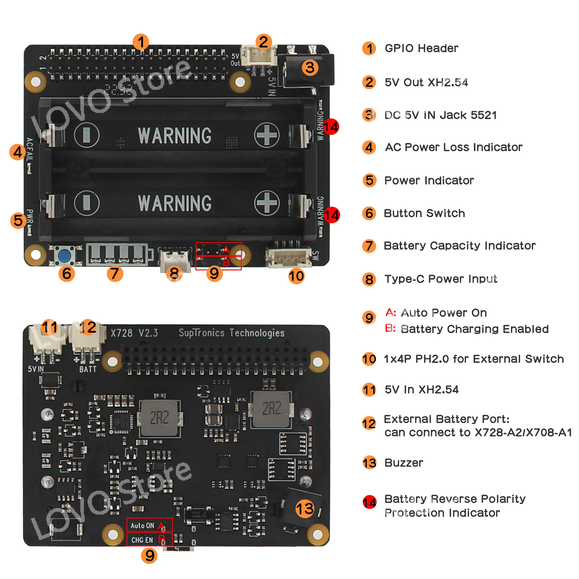 5/4 UPS power management board with automatic boot and safe shutdown function  RTC X728