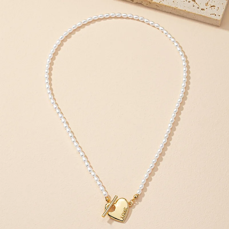 Elegant Pearl Necklace For Women Heart Pendant Necklaces Luxury Imitation Pearls OT Chain Necklaces Korean Jewelry Girls Gifts