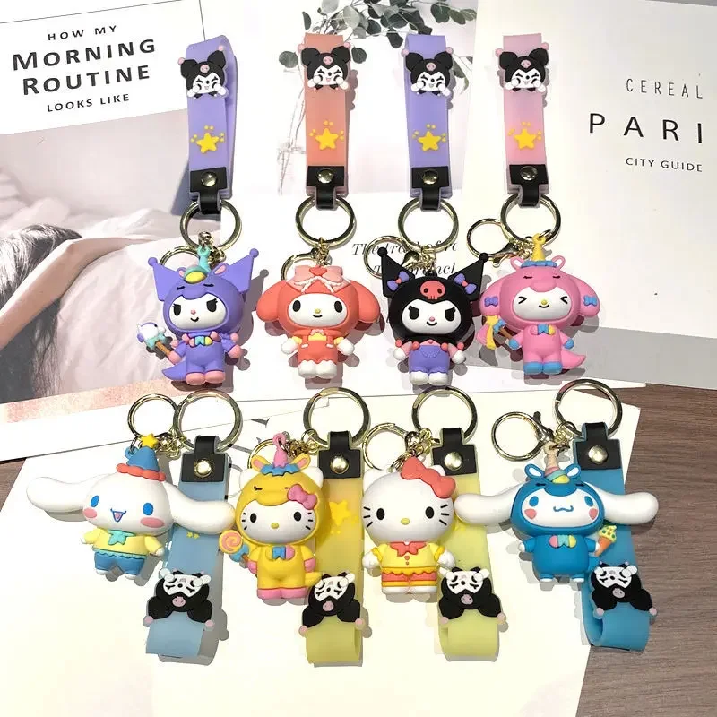 New Cute Sanrio Creative Pyjamas Kuromi Melody Cinnamoroll Hello Kitty Keychain Cartoon Key Ring Couple Bag Pendant Small Gift