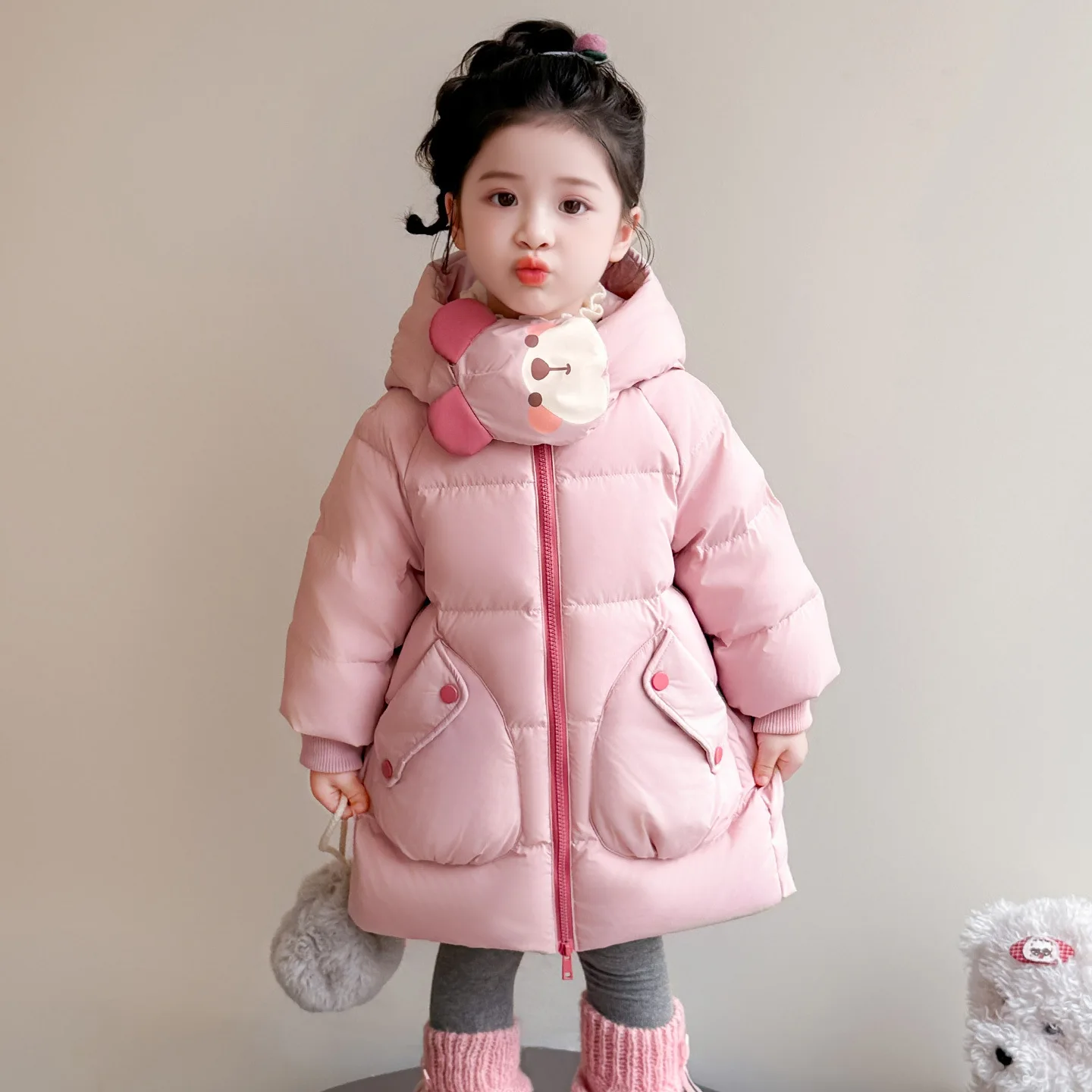 Korean Winter Children Girls Duck Down Jackets Cartoon Hooded Thick Kids Baby Girls Jackets Windproof Warm Little Girl Outerwear
