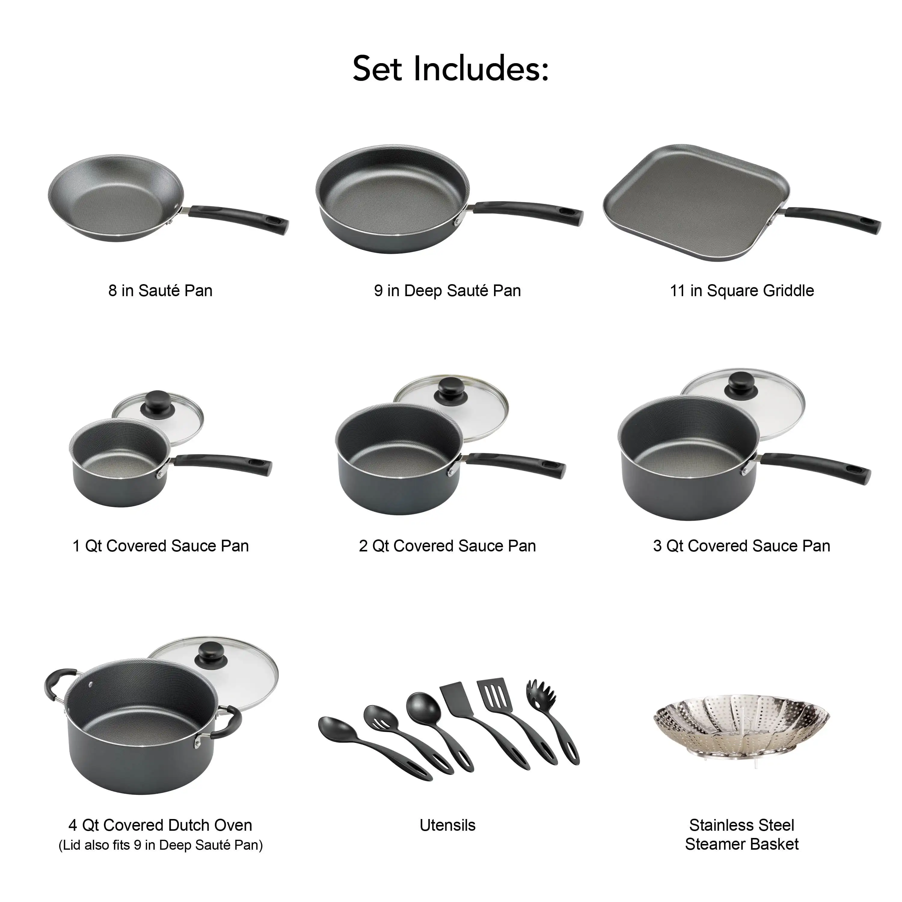 Primaware 18 Piece Non-stick Cookware Set, Steel Gray cooking pots set