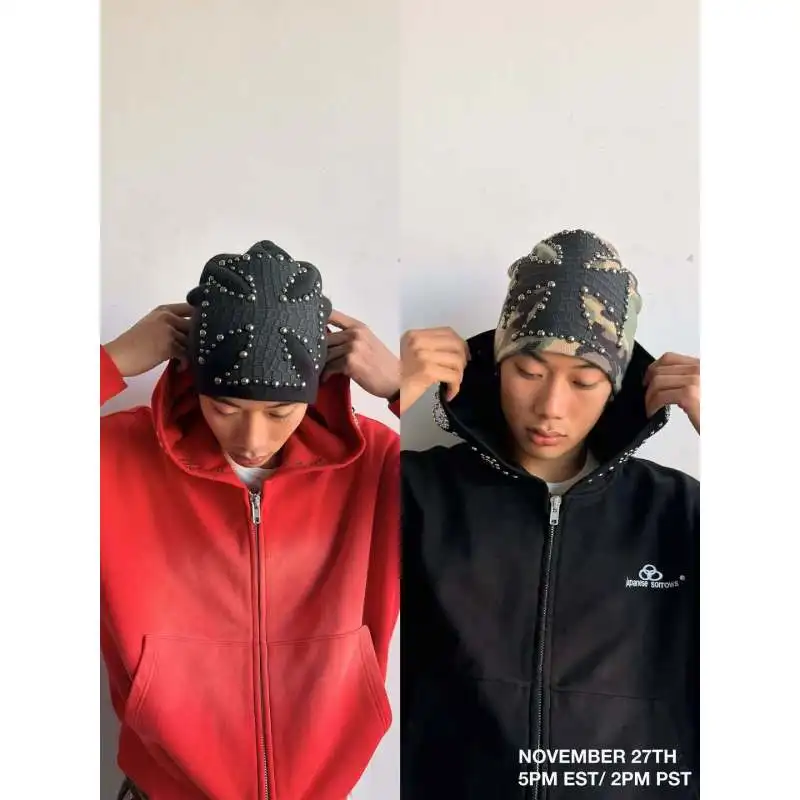 Autumn New European American Fashion High Street Unique Design Trendy Cuffless Round Beanie Hat