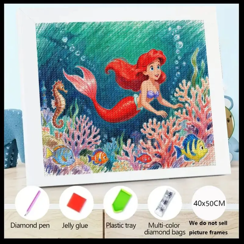 

1 шт., набор для алмазной живописи «Русалочка Ариэль», «сделай сам», полная дрель, мультяшная Русалочка, принцесса, кристалл, драгоценный камень, искусство с ярким под