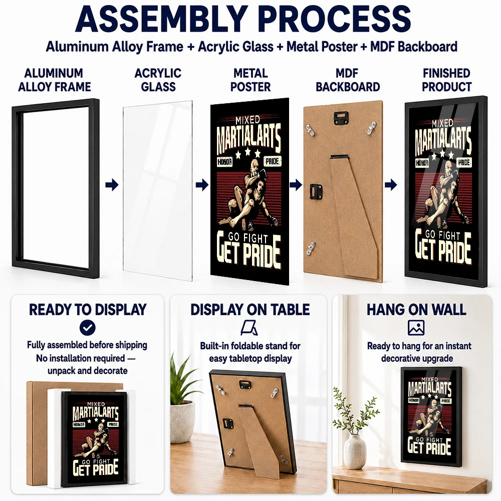 MMA Muay Thai Kickboxing Metal Poster With Aluminum Alloy Frame Customized Vintage Wall Art For Dojo And Martial Arts School
