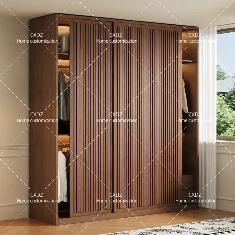 Oak All Solid Wood Custom Wardrobe Sliding Door Cabinet Household Bedroom Antique Walnut Closet Storage Furniture
