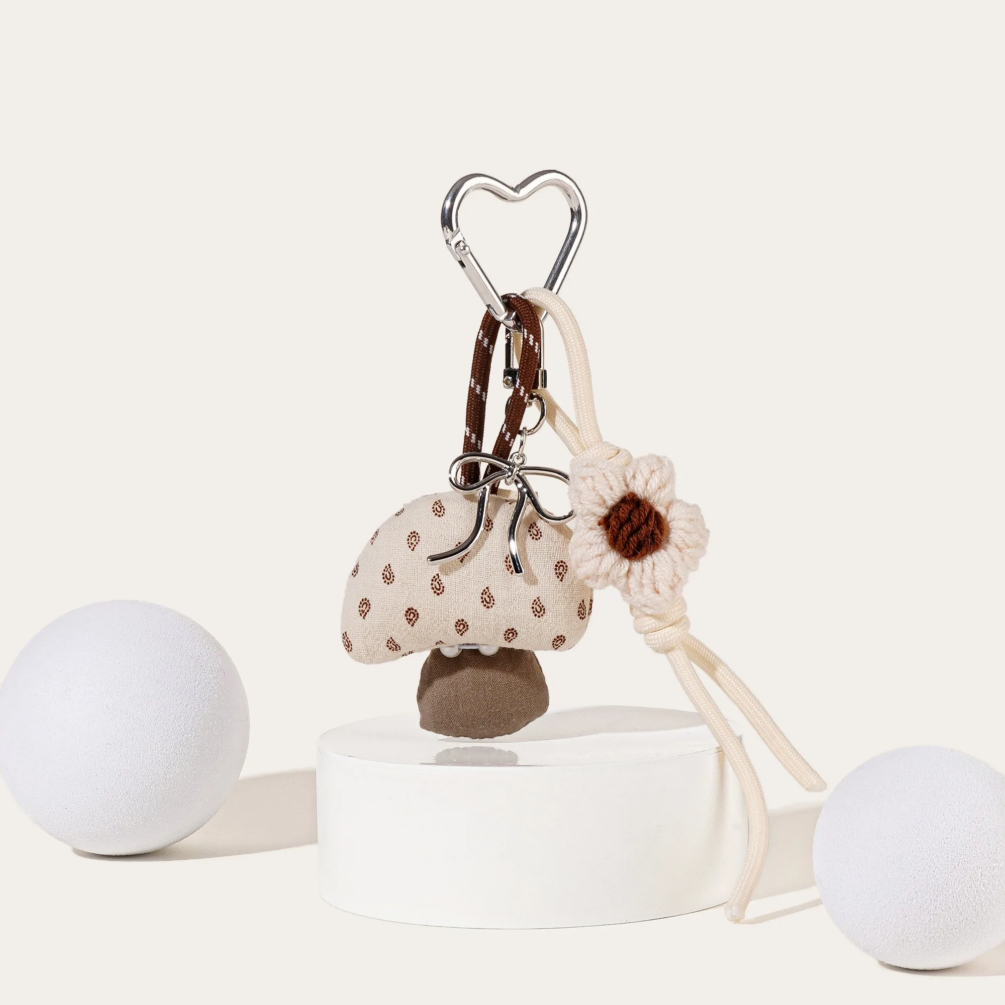 Cute Cloth Mushroom Bag Charms Small Flower Keychain Purse Accessories Charm for Women Handbags Lovely Rope Pendant
