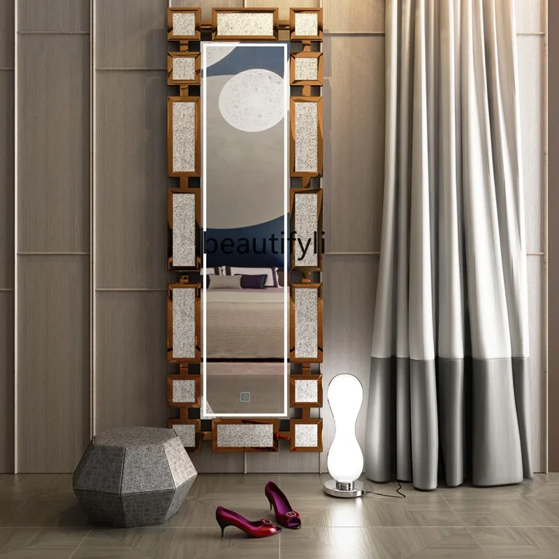 A50 Full-body mirror real non-deforming winter wood vanity mirror, wall-mounted special-shaped three-dimensional medieval waves