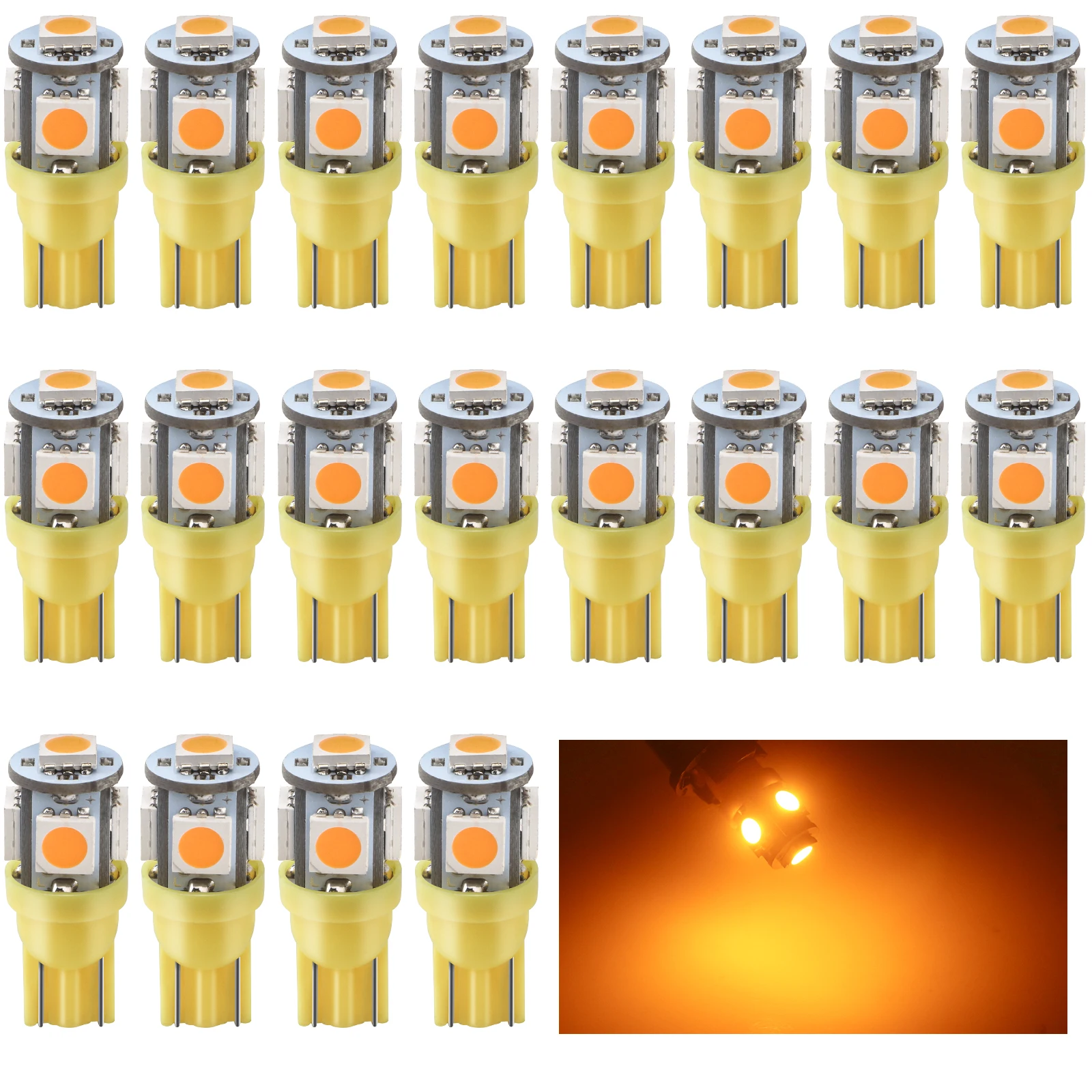 100pcs T10 5W5 W5W LED Bulb 5050 5SMD 12V 8000K White Car Wedge Side Light Interior Dome Door Maps Trunk License Plate Lamp