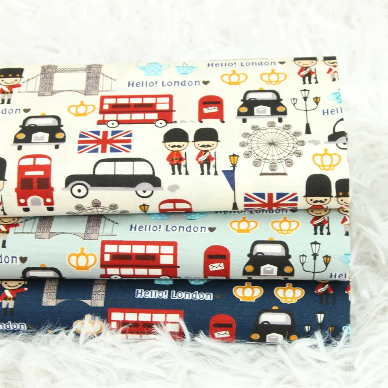 Car Little Person Handmade DIY Bag Garment Dress Cloth Half Yard Thin Cotton Fabric with Cartoon 100% Cotton Children Plain SMTA