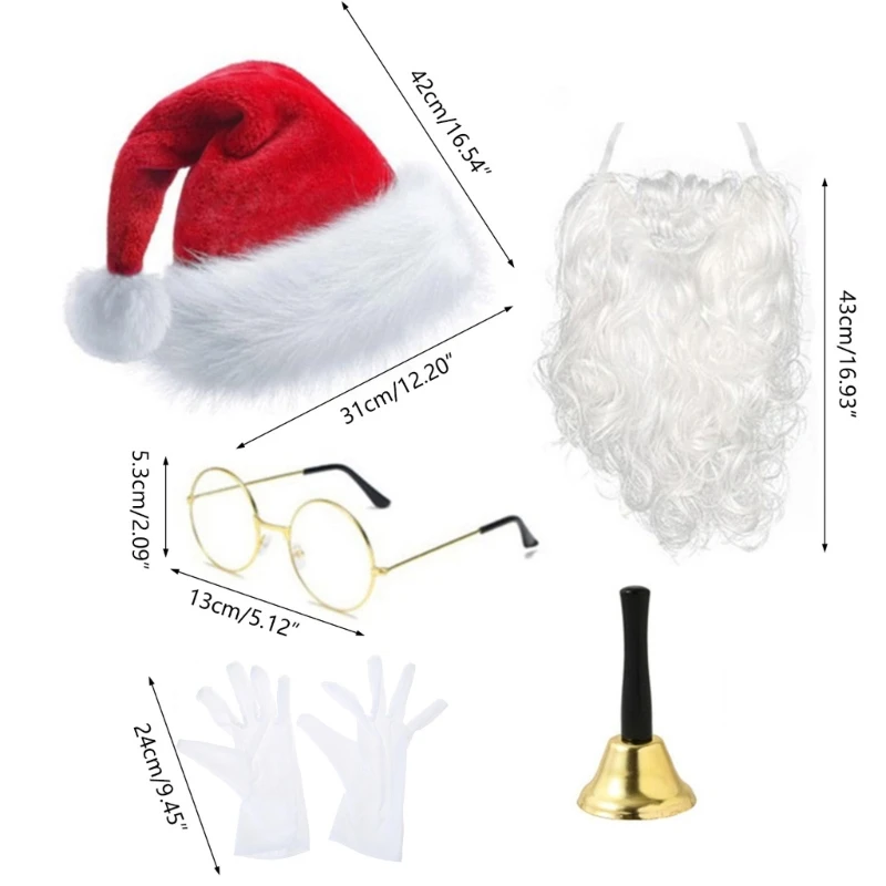 5-teiliges Weihnachtsmann-Kostüm-Hut für Herren, Weihnachtsferien, Cosplay-Zubehör-Set