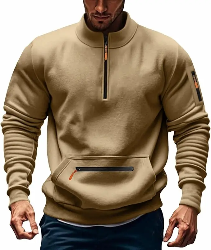

2025 New European and American men's casual zippered pullover, a multi-functional high-neck sweatshirt for outdoor sports and jo