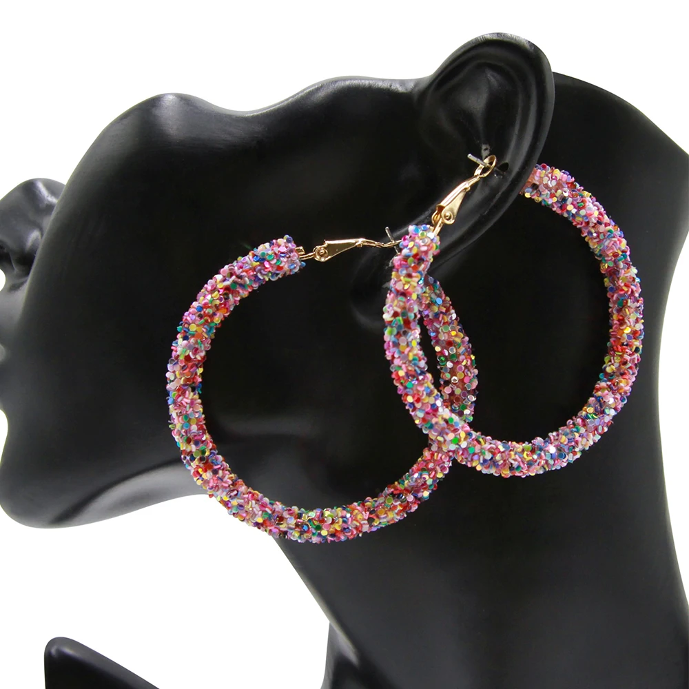 1 Pair 2024 Hot Sale Colorful Pink Hoop Earrings For Women 5cm Large Round Circle Dangle Earrings Party Wedding Women Jewelry