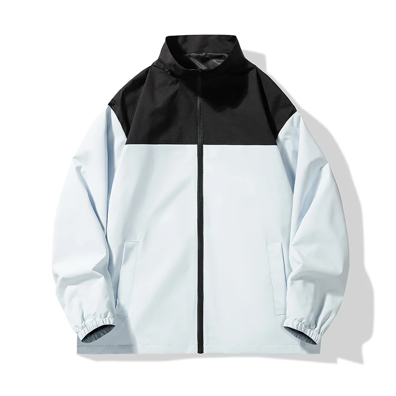 Chaqueta informal de alta calidad para hombre, cortavientos impermeable a prueba de viento para montar en bicicleta, abrigo de cuello alto para parejas, bloque de Color, 2024