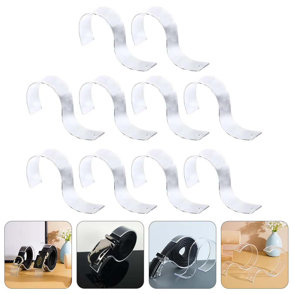 

10 Pcs Belt Display Stand Acrylic Shelf Rack Monitor Buckle Holder Clear S-shaped Racks Women's Man Shelves