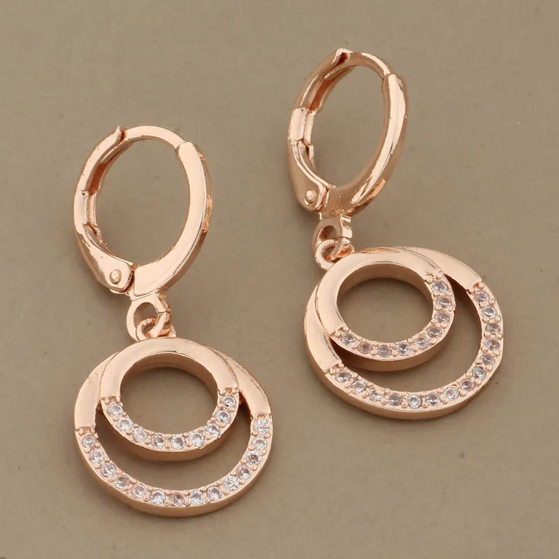 Hot 585 Rose Gold Color Drop Earrings And Pendants Sets For Women Natural Zircon Luxury Quality Jewelry Bridal Wedding Jewelry S