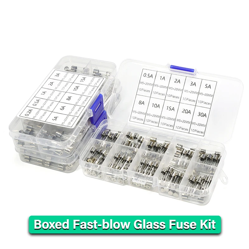 

Boxed Fast-blow Glass Fuse 250V 0.2A 0.5A 1A 2A 3A 5A 8A 10A 15A 20A 30A 5x20mm Household Assorted Car Glass Tube Fuses Kit