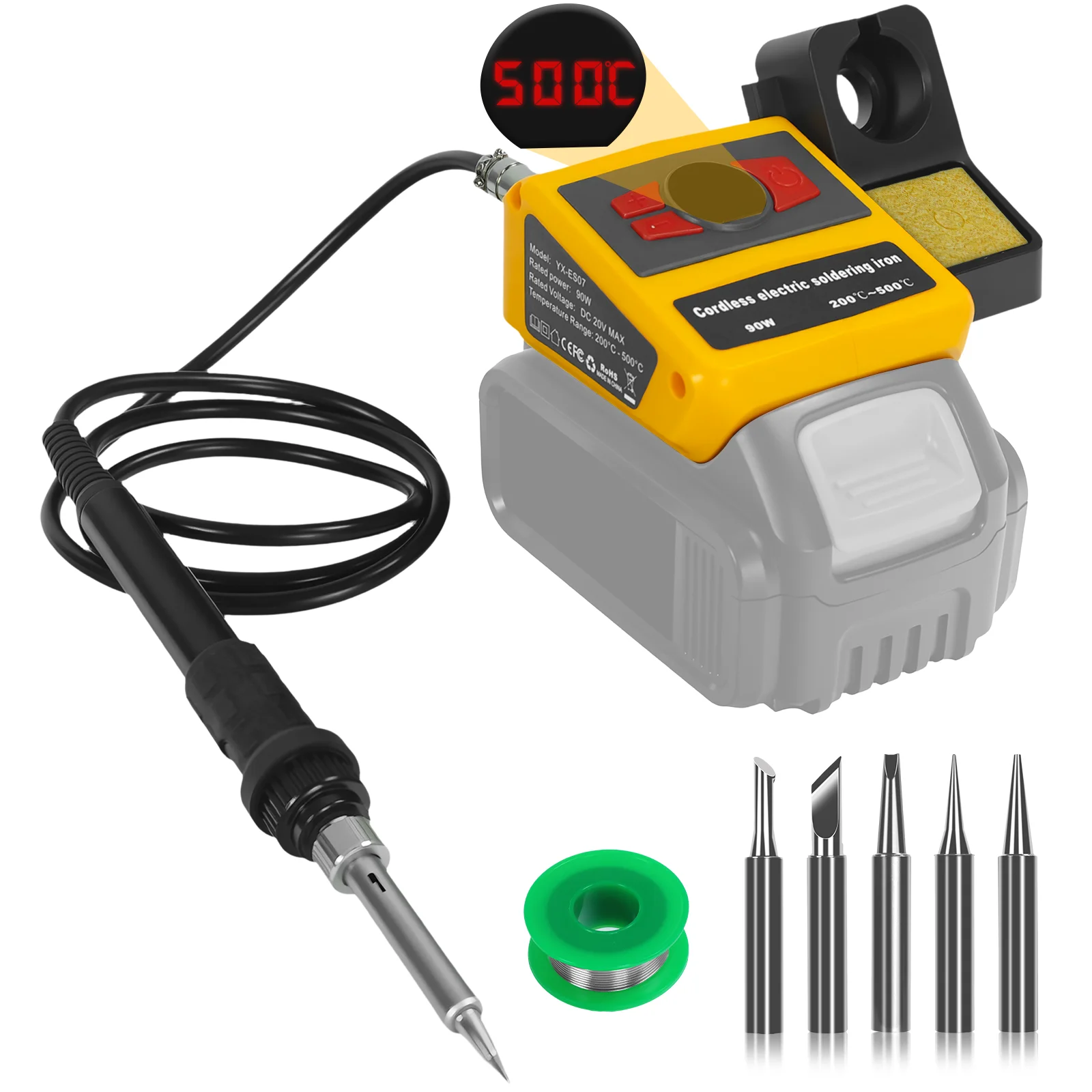 

90W Cordless Soldering Station 200℃-500℃ Fast Heating Electric Soldering Iron DIY Appliance Repair For Dewalt 20V Battery Pin