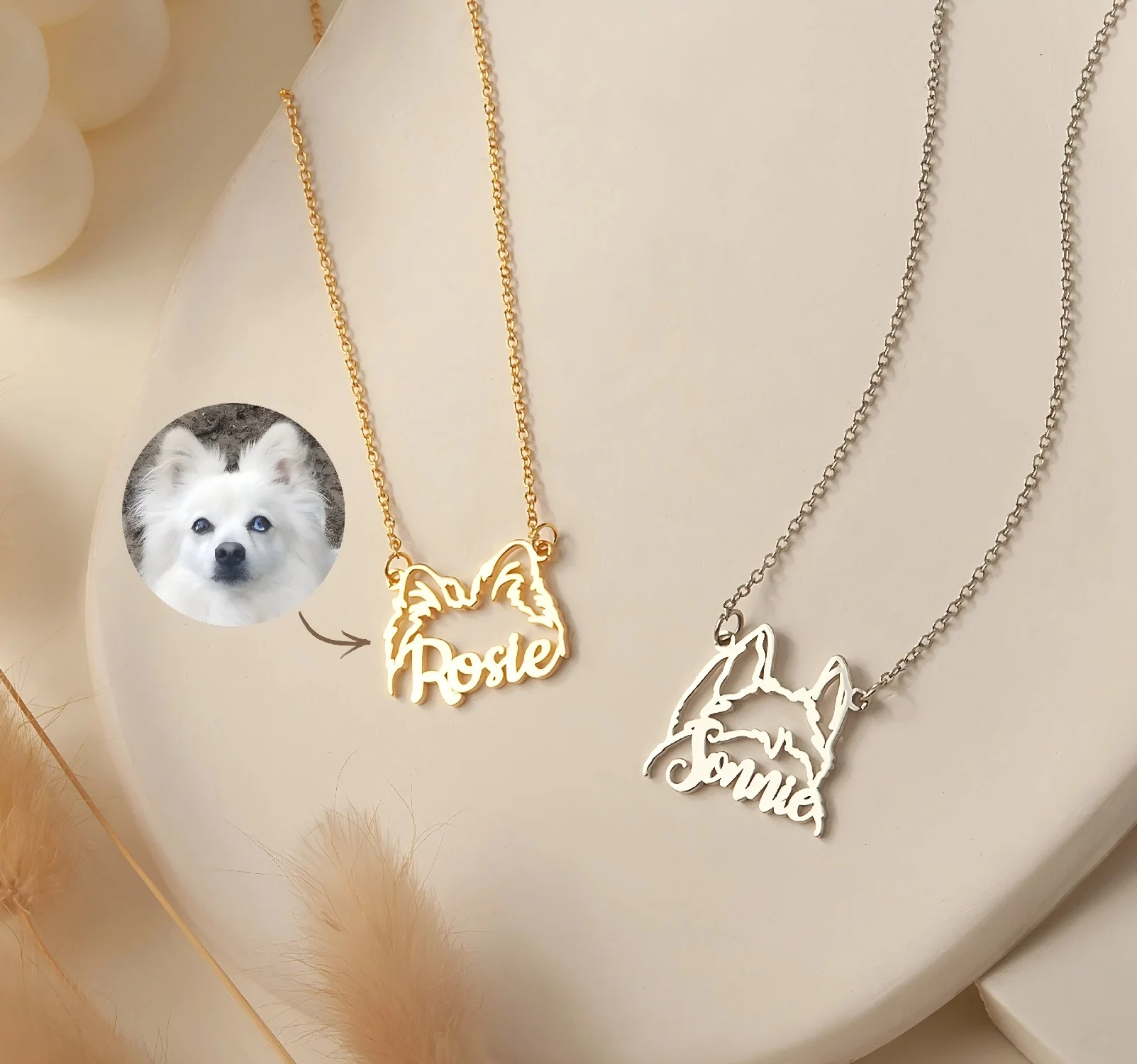 

Customize Pet Ear Name Necklace Personalized Name Carving Restore Characteristics Beloved Photo Commemoration Pet Birthday Gift