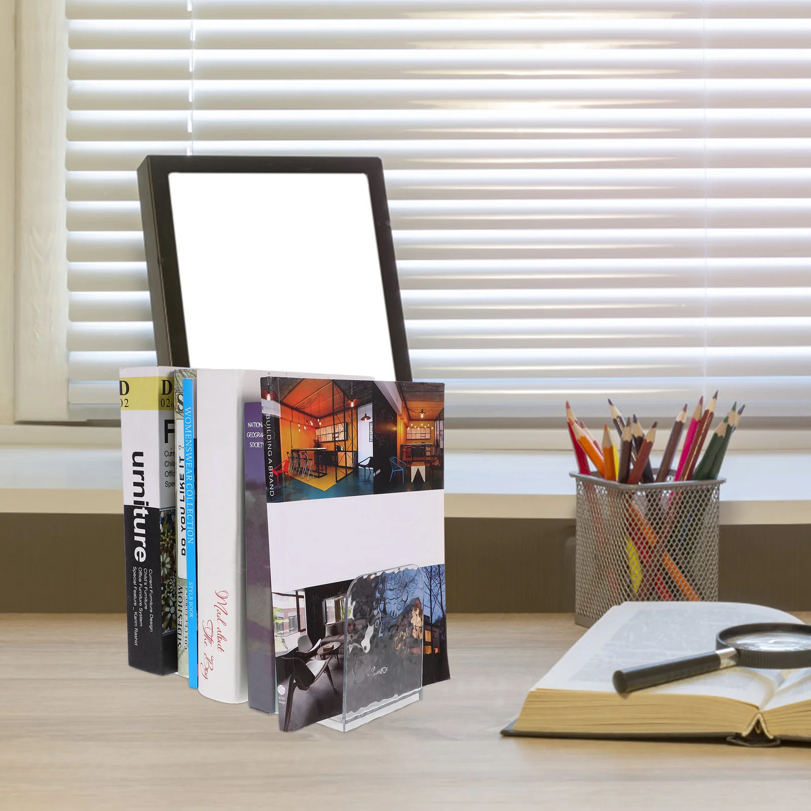 رف تخزين المستندات لملف سطح المكتب مكون من 4 مقصورات مادة شفافة للحيوانات الأليفة حامل مُنظِم لرف الكتب المكتبي متعدد الوظائف #5