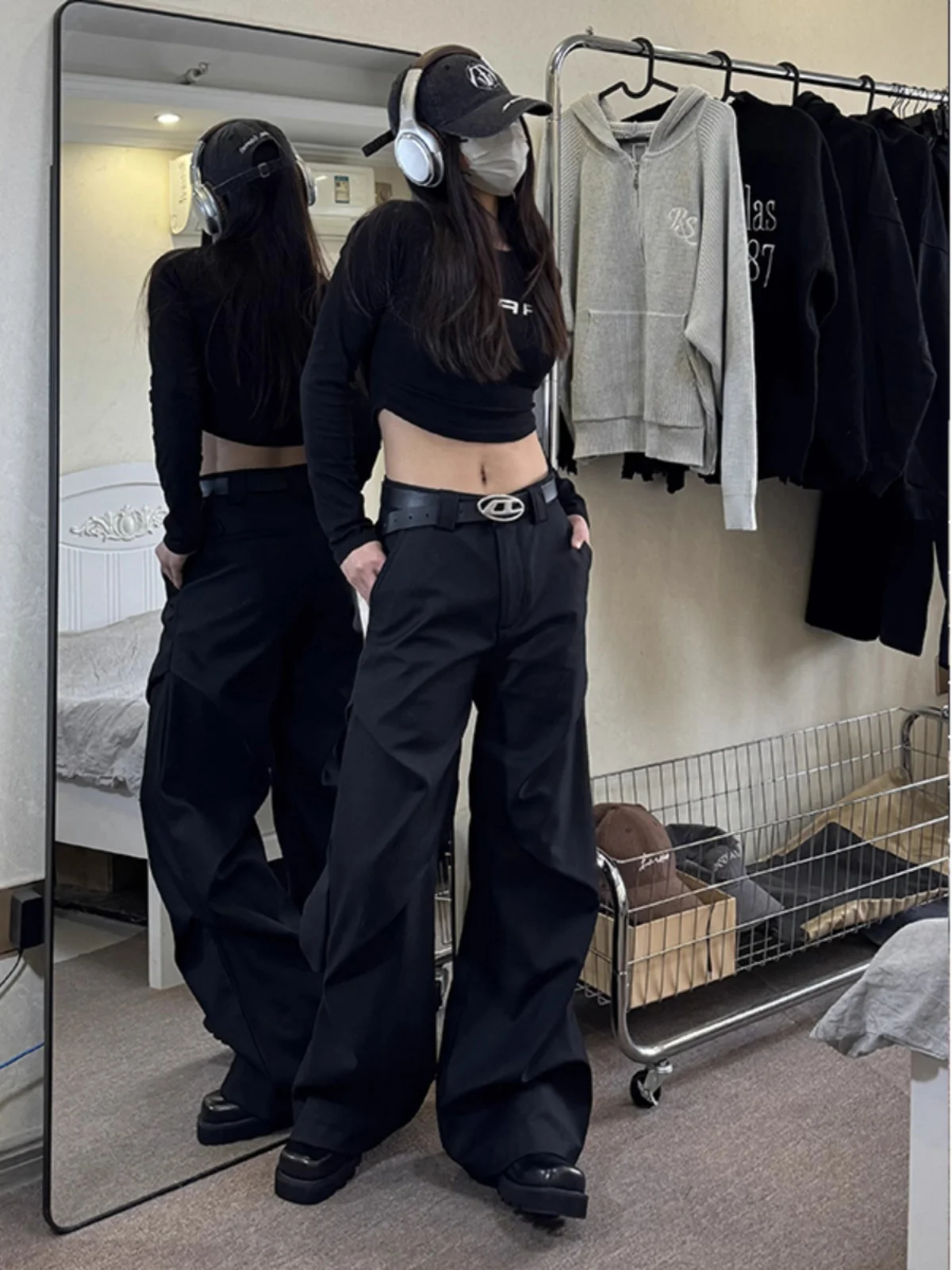 Pantaloni casual a gamba larga da uomo Ele Bla Pantaloni a pieghe dal taglio dritto vestibilità ampia Faionable Fibra di poliestere allentata Primavera Se...