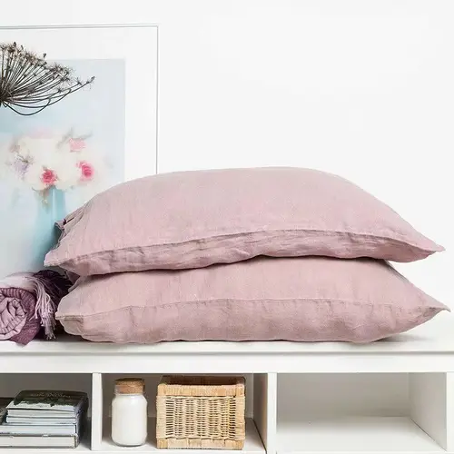 Funda de almohada Natural de lino puro 100% de Color sólido, funda de almohada decorativa para cama, tamaño personalizado