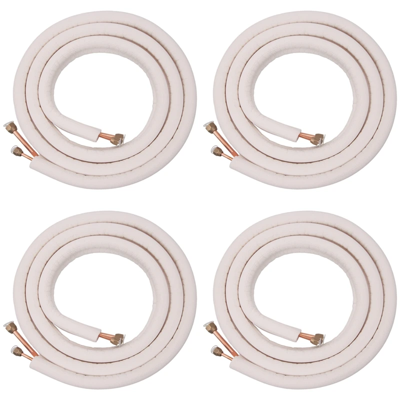 4Pcs 3Meter Air Conditioner Pair Coil Tube 1/4In 3/8In Insulated Aluminum Line Wire Set Refrigerant Tube