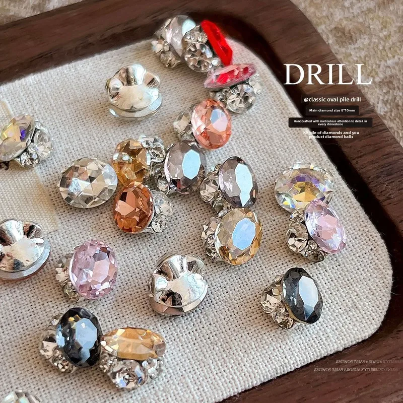 5pcs K9 Pigeon Egg Stacked Nail Charms Luxury Sparkly Colorful Oval Finished Rhinestone Ball DIY Manicure Nail Art Decorations