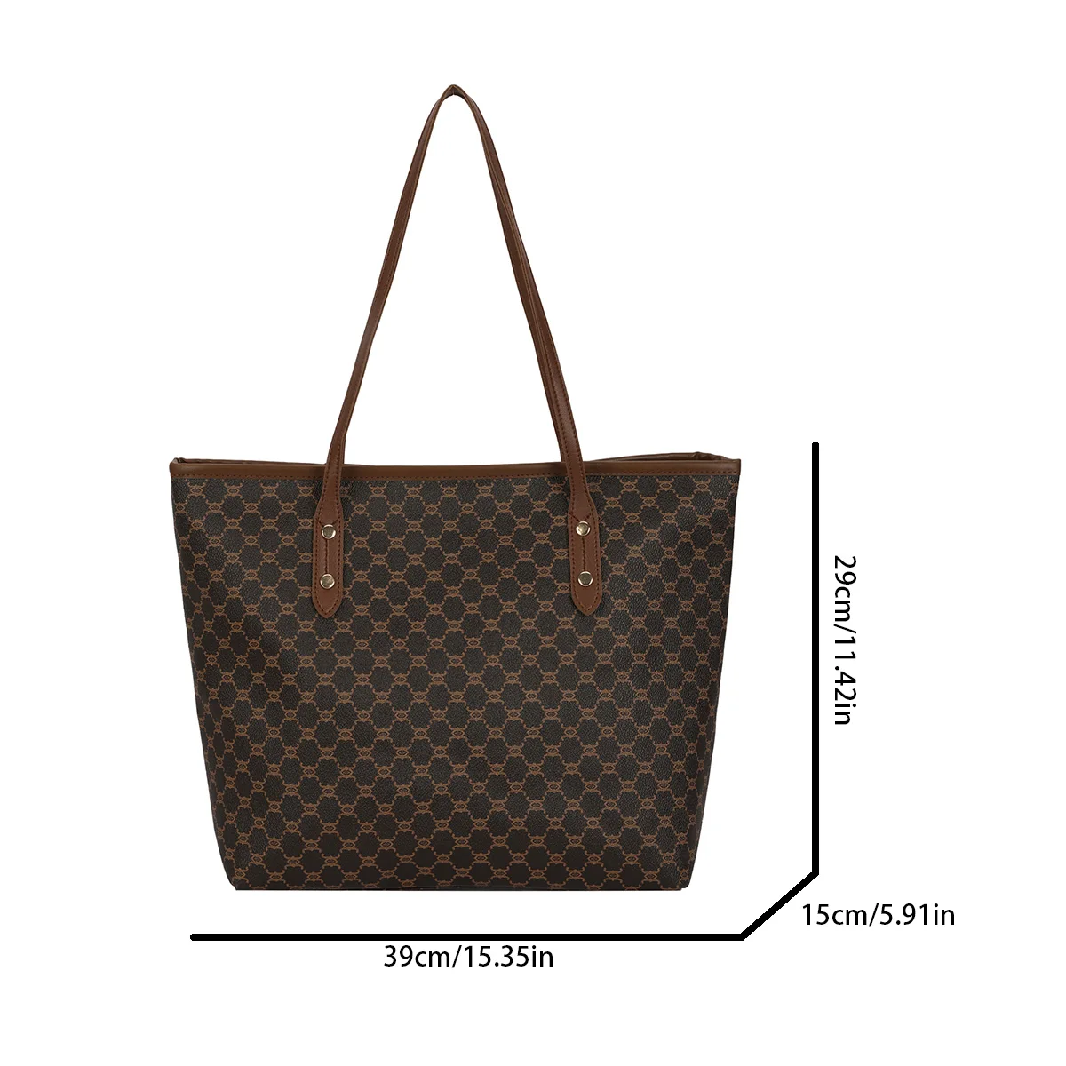 Luxuriöse Vintage Damen-Tragetasche mit Monogramm-Print, Nieten-Verzierung, PU-Leder Schultertasche, Große Kapazität Reißverschluss-Handtasche für Pendeln und Einkaufen – Detail 1