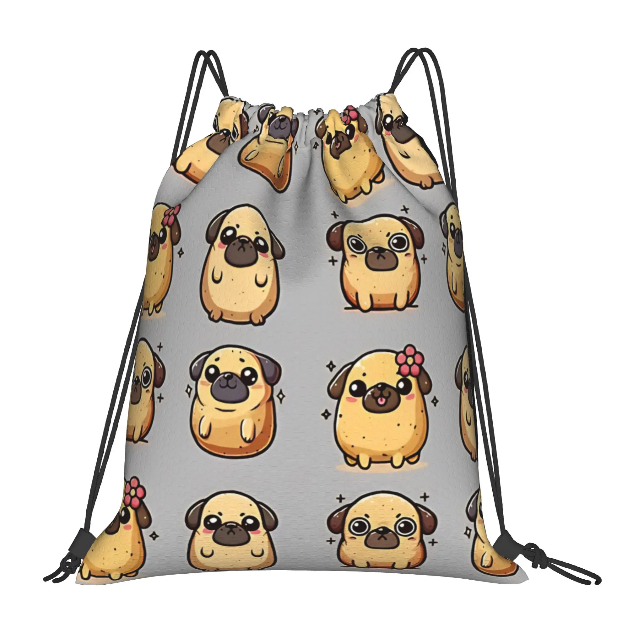 Pugtato Pugtato pug dog Pack Portable Travel Riding Gym Drawstring Storage Sporty Backpacks