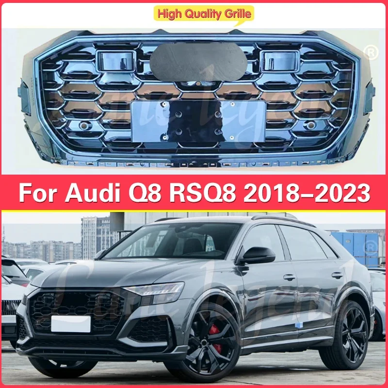 Facelift Tuning Accessories Front Grille Ventilation Net For Audi Q8 2018-2023 Facelift RSQ8 Grille All Black Honeycomb