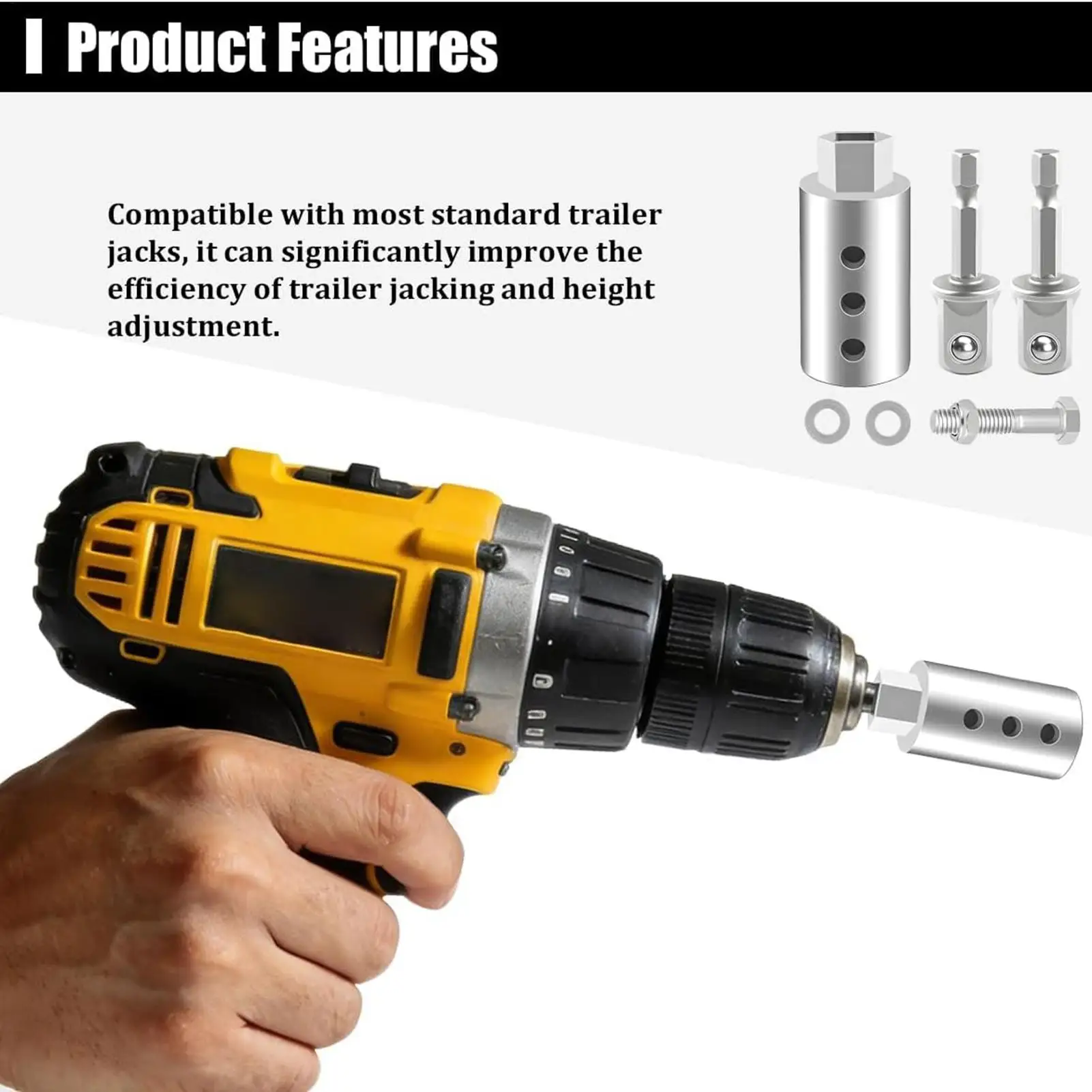 

Trailer Jack Drill Adapter Stainless Steel Heavy Duty Connector Socket Adapter For RV Boat Camper Garage Road Trip Worksite