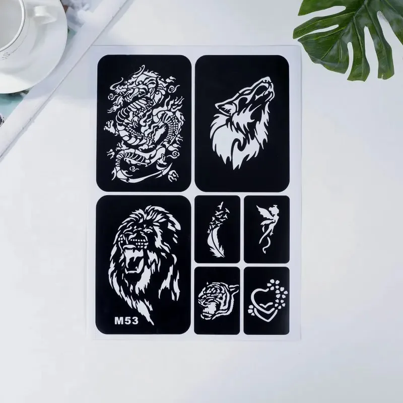 Semi-permanent Tattoo Stencil Hollow Printing Stamp Waterproof Long Lasting Tattoo Template Unisex Body Art Accessory for DIY