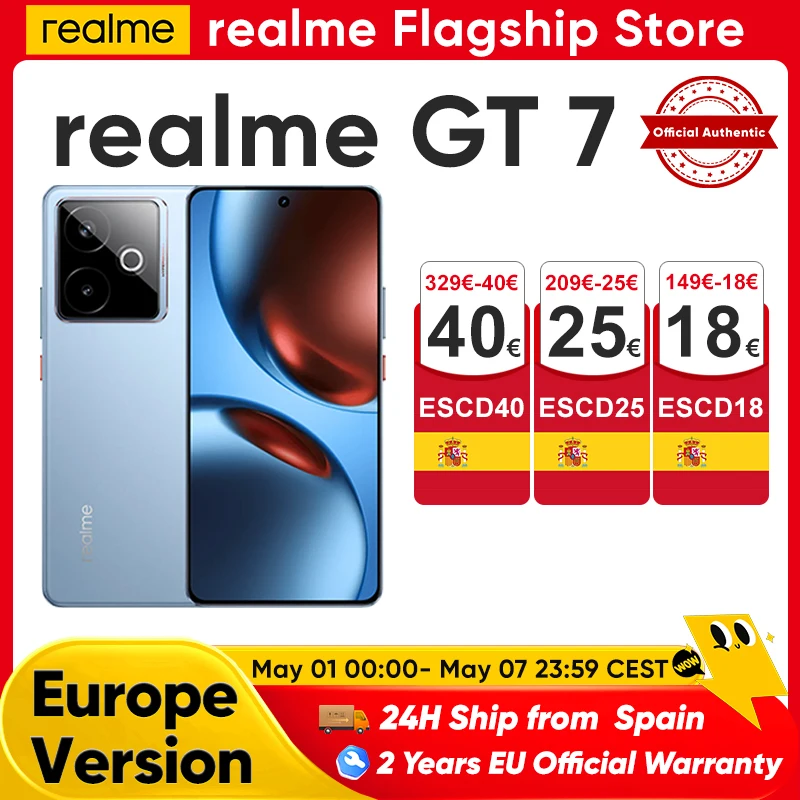 realme GT 7 Global Version 5G Smartphone AI Dimensity 9400e 7000mAh Titan Battery 120W Ultra Fast Charge 6.78'' 120Hz Screen NFC