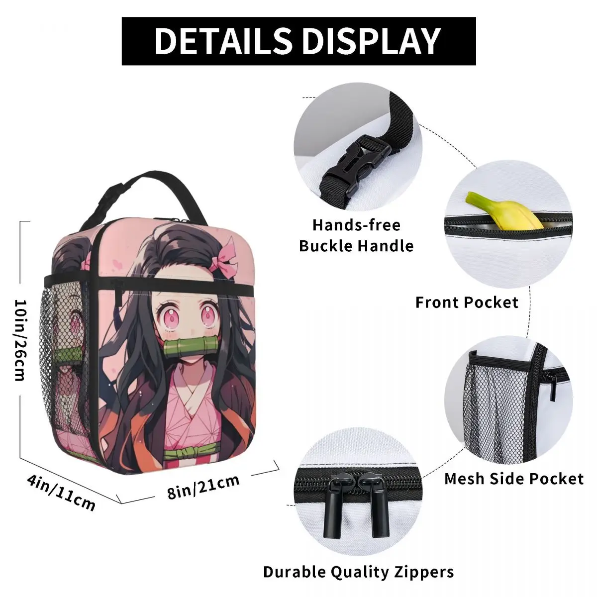 Grappige Kawaii Nezuko Geïsoleerde Lunchtas Hoge Capaciteit Demon Slayer Lunchcontainer Koeltas Lunchbox Tote Picknick Bento Buidel